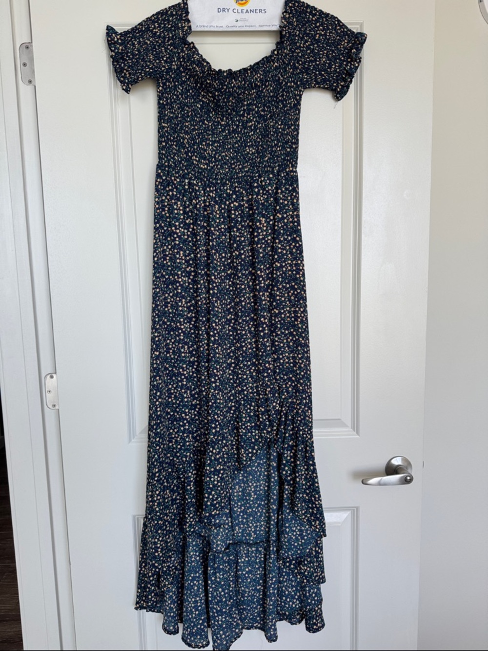 miami Navy Blue Floral High-Low Dress